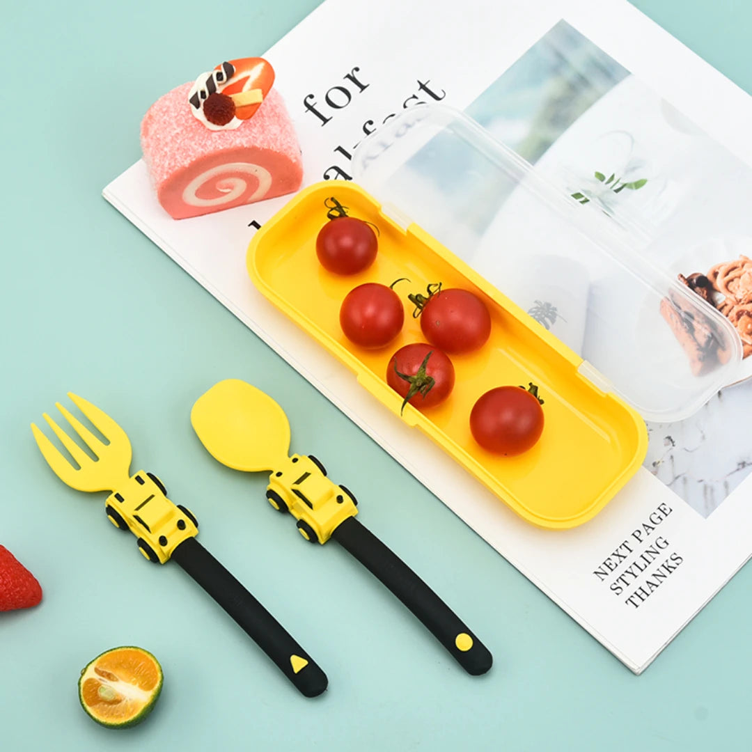 Constructive eating, Baby Utensils Spoon Fork Set Kids Racing Cartoon Design Cutlery For Children Tableware Babies Training Feeding