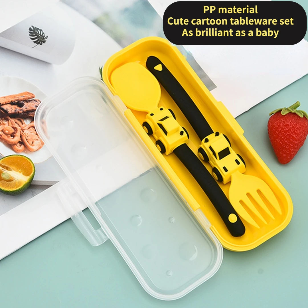 Constructive eating, Baby Utensils Spoon Fork Set Kids Racing Cartoon Design Cutlery For Children Tableware Babies Training Feeding