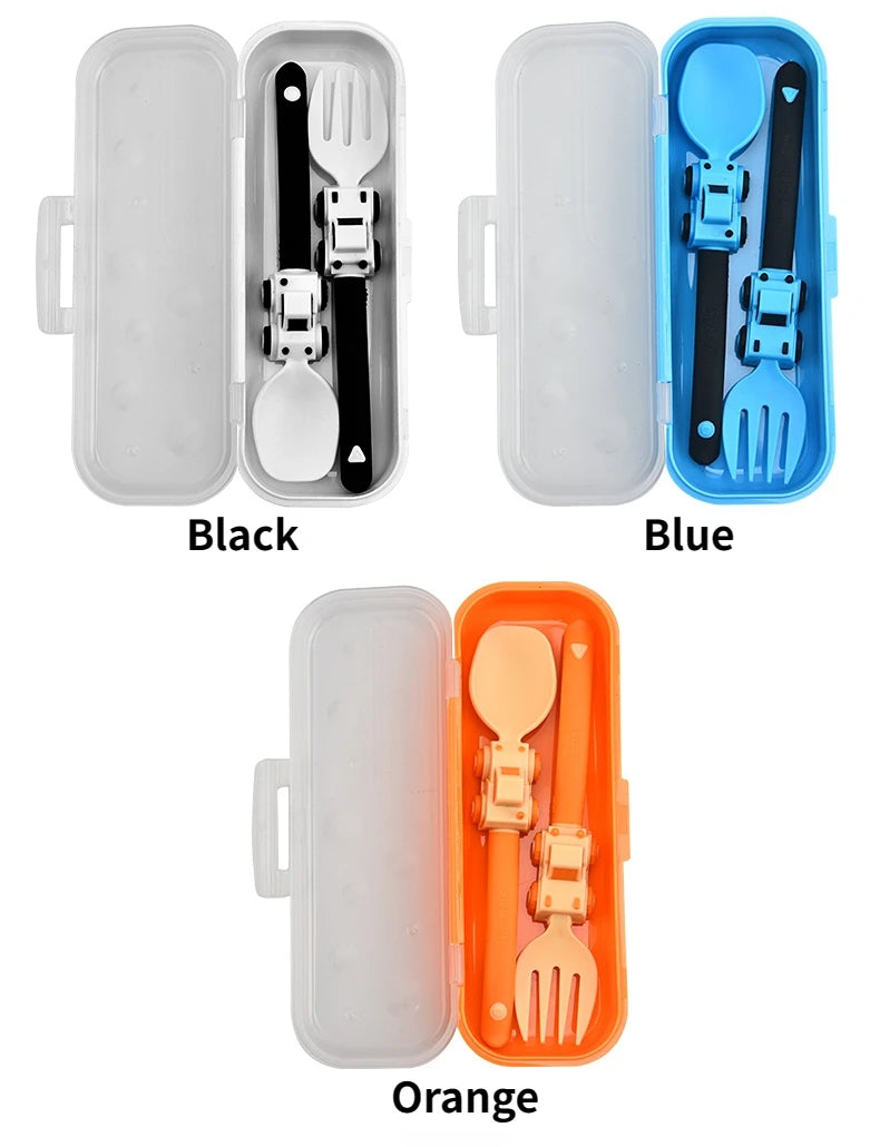 Constructive eating, Baby Utensils Spoon Fork Set Kids Racing Cartoon Design Cutlery For Children Tableware Babies Training Feeding