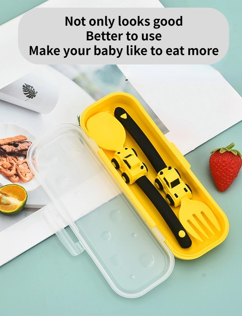 Constructive eating, Baby Utensils Spoon Fork Set Kids Racing Cartoon Design Cutlery For Children Tableware Babies Training Feeding